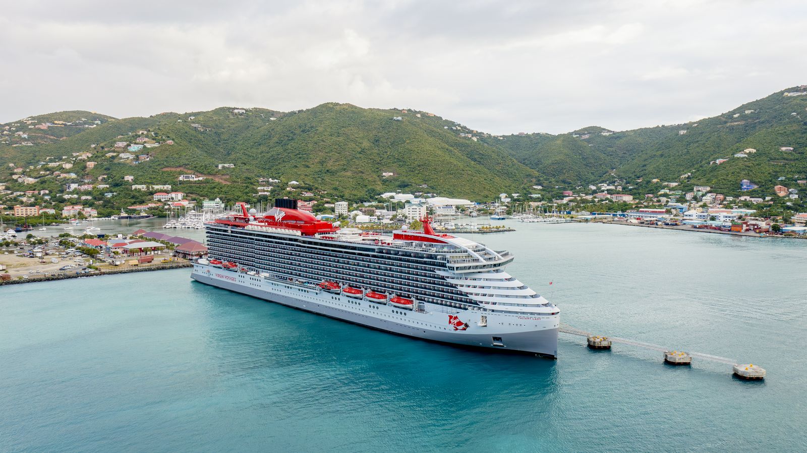 Virgin Voyages' Valiant Lady docked in the British Virgin Islands